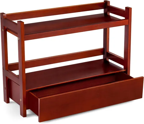 Miniatura 10 de Sorbus Organizador de encimera de baño de bambú, estante de 2 niveles con cajón oculto para tocador, estación matcha, organizador de fregadero