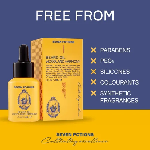Miniatura 5 de SEVEN POTIONS Aceite para barba de 1 onza líquida suavizante perfumado dulce y amaderado. Detiene la picazón de la barba. Aceite acondicionador