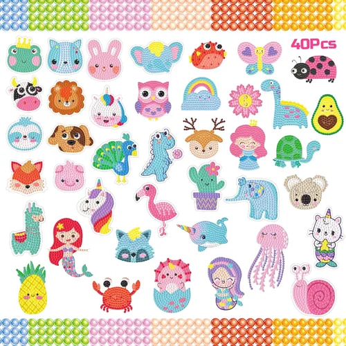 Miniatura 8 de ACSAUMMY Kits de Pegatinas de Pintura de Arte de Diamante para Niños, 36 piezas de Lindas Pegatinas de Pintura de Arte de Diamante 5D Pegatinas