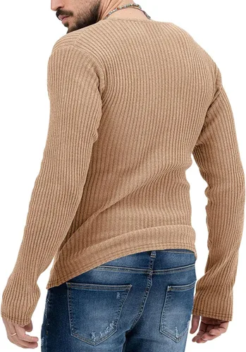 Miniatura 4 de Blusas ligeras para hombres Punto Cuello en V Camisa Manga Larga Tops ajustados Color sólido Jersey Deportivo túnicas