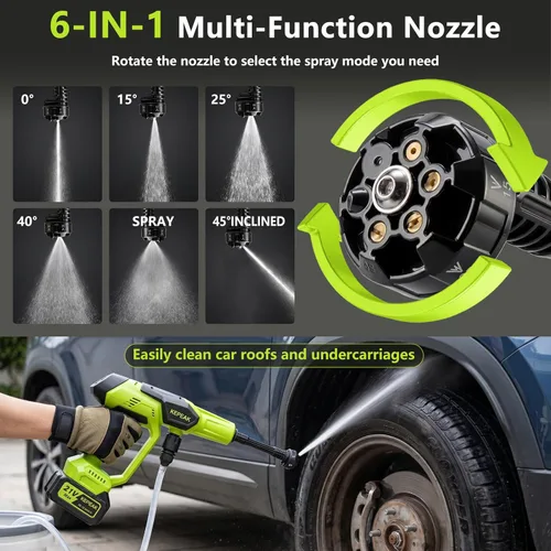 Miniatura 10 de KEPEAK Lavadora portátil inalámbrica, lavadora de mano de 1450 PSI con boquilla 6 en 1, 2 baterías de 4.0Ah y cargador, para automóvil, hogar