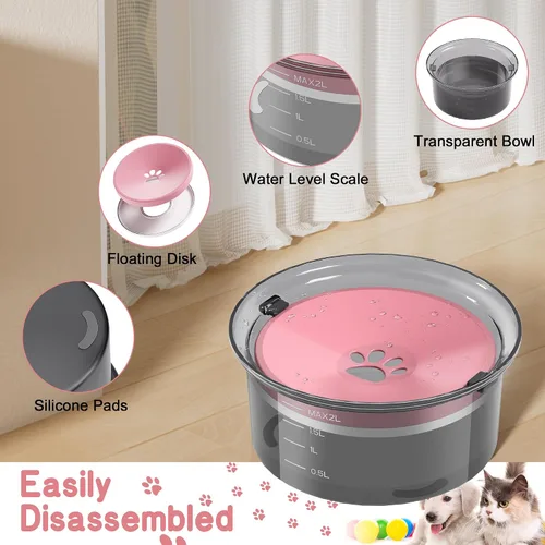 Miniatura 3 de Cuenco de agua para perros de 2 litros, alimentador lento de agua de gran capacidad, sin derrames, dispensador de agua para mascotas, dispensador