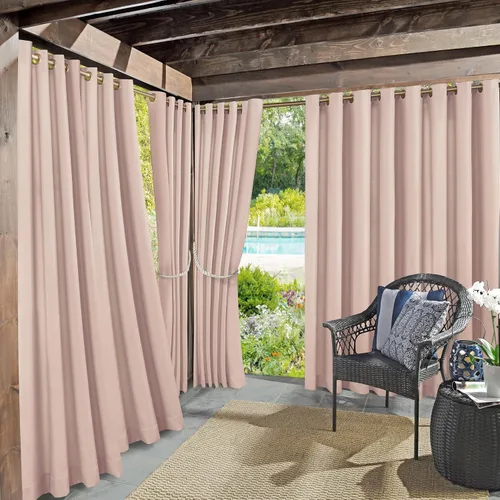 Panel de cortina con ojales Sun Zero Marina para interior/exterior con protección UV y eficiencia energética, 54 x 95 pulgadas, cuarzo rosa
