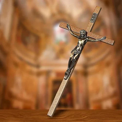 Miniatura 3 de ACHIBANG Crucifijo de pared católica – Cruz de Jesús de madera de 10 pulgadas con INRI para pared o decoración de Pascua, regalo cristiano