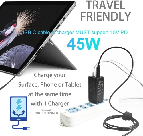 Miniatura 3 de MOCOST Microsoft Surface Connect a USB-C PD 15 V Cable de carga compatible con Microsoft Surface Pro Series, Surface Book Series, Surface Laptop