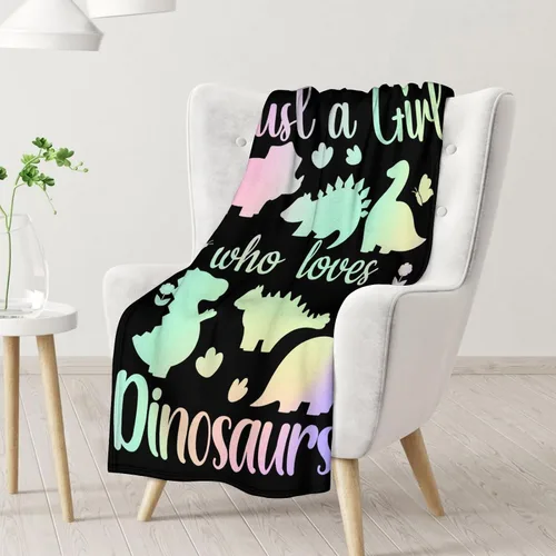 Miniatura 2 de Manta de dinosaurio para regalo, 30 x 40 pulgadas, bonita manta para adultos y niñas, mantas de felpa suave arcoíris para sofá y viajes