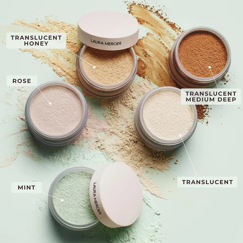 Miniatura 13 de Laura Mercier Polvo fijador translúcido suelto sin talco, ultra difuminado, desgaste hidratante de 16 horas, acabado natural, infusión de ácido