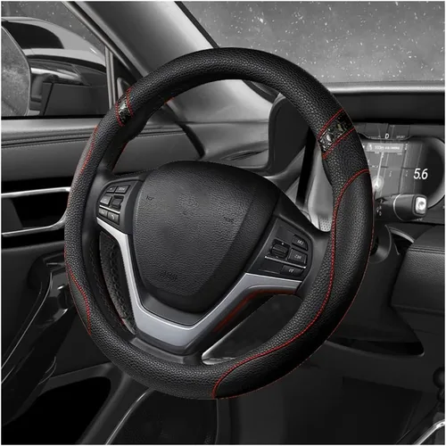 Funda para volante de automóvil, 15 pulgadas, de cuero de alta calidad, transpirable, antideslizante, protector universal para volante cómodo para