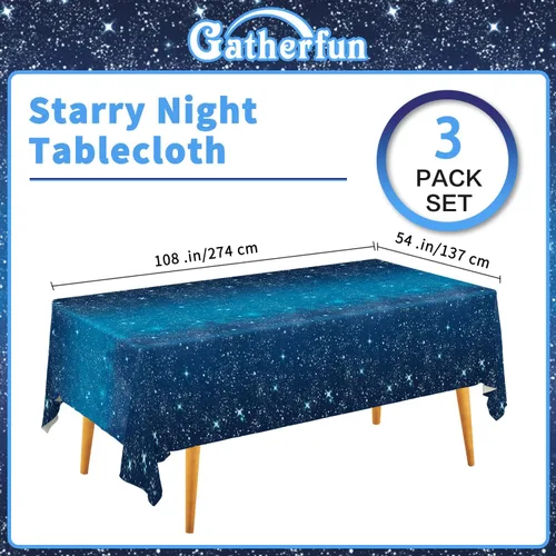 Miniatura 2 de Mantel espacial de Gatherfun con temática de estrellas espaciales, suministros para fiestas, mantel de noche estrellada, mantel de plástico