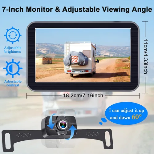 Miniatura 4 de Cámara de respaldo inalámbrica de 7 pulgadas para camión - 2 canales, líneas de cuadrícula DIY, HD 1080P, visión nocturna, impermeable IP69K, cámara