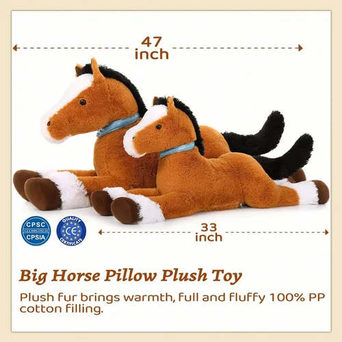 Miniatura 6 de MaoGoLan Peluche de caballo grande para niño, juguete de peluche de caballo grande para niña y niño, poni hinchable para niños, almohada de peluche