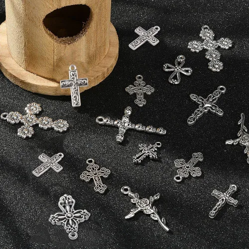 Miniatura 4 de LiQunSweet 100 dijes de cruz de religión de 10 estilos para hacer joyas, manualidades, accesorios Colgantes de religión cruzada_10 estilos