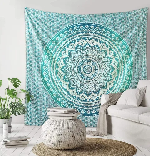 Miniatura 11 de ANJANIYA - Tapiz para colgar en la pared, diseño de mandala, nuevo sombreado dorado, decoración de dormitorio, metálico, hippy, arte de muro