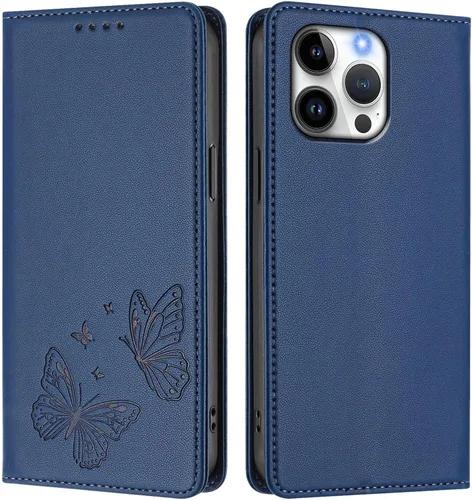 Miniatura 4 de Butterfly Embossed Leather Wallet Flip Case for Motorola Moto E22i 4G, Magnetic Closure, RFID Blocking Cover, Card Holder Blue.