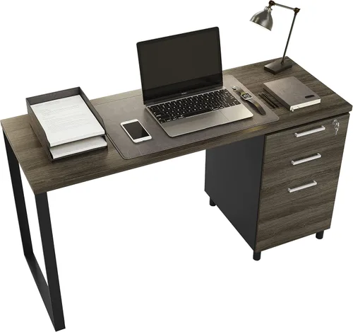 Miniatura 5 de Crafts and Comfort - Escritorio para computadora de oficina Milano de diseño moderno con 3 cajones de bloqueo, escritorio de madera industrial gris