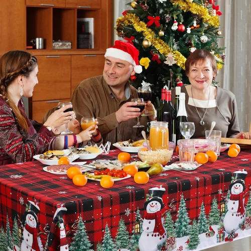Miniatura 6 de WovWeave Mantel de Navidad de 60 x 84 pulgadas, mantel rectangular de tela de Navidad reutilizable para invierno, hogar, comedor, fiesta, picnic