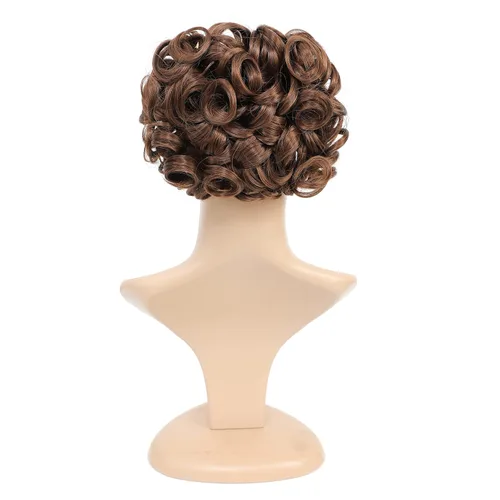Miniatura 6 de SWACC Extensión de moño de cabello rizado corto y desordenado, peines de cabello fáciles de estirar, extensión de cola de caballo con clip, marrón