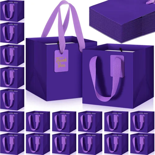Miniatura 11 de Windyun 25 mini bolsas de regalo de papel con asa de 6 x 6 x 6 pulgadas, pequeñas bolsas cuadradas con etiqueta de agradecimiento para Navidad