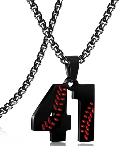 Miniatura 104 de SKQIR Colgante de número de jersey de béisbol para hombres y niños - Cadena de acero inoxidable para atletas - Negro