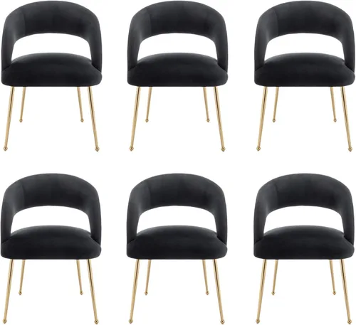 Miniatura 18 de Juego de 2 sillas de comedor modernas, tapizadas de terciopelo con patas doradas y respaldo hueco, reposabrazos copetudos para sala de estar, Verde