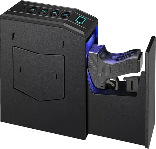 Caja de seguridad oculta para pistolas, caja de seguridad biométrica con huella digital y deslizador inteligente para mesita de noche, escritorio,
