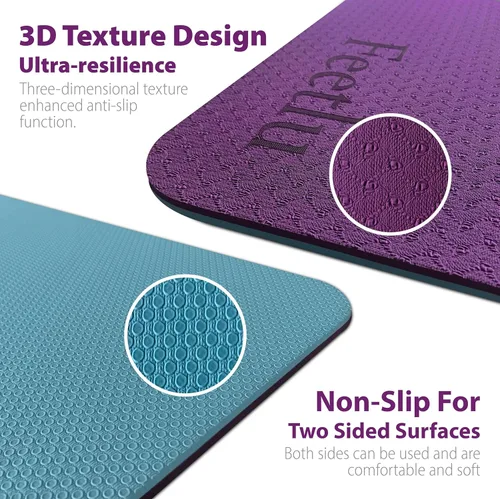Miniatura 3 de Tapete de yoga para ejercicios extra grueso con correa - 2/5 pulgadas (10 mm), tapete antideslizante para entrenamiento de yoga, pilates y Morado
