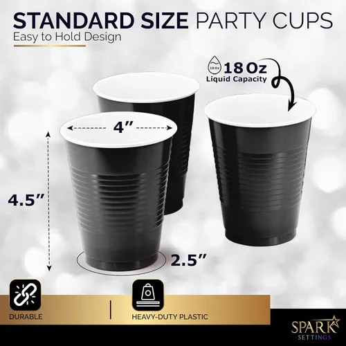 Miniatura 3 de Amcrate Vasos desechables, vasos de plástico negros de 18 onzas, fuertes y resistentes para bodas, Navidad, Halloween, paquete de 50