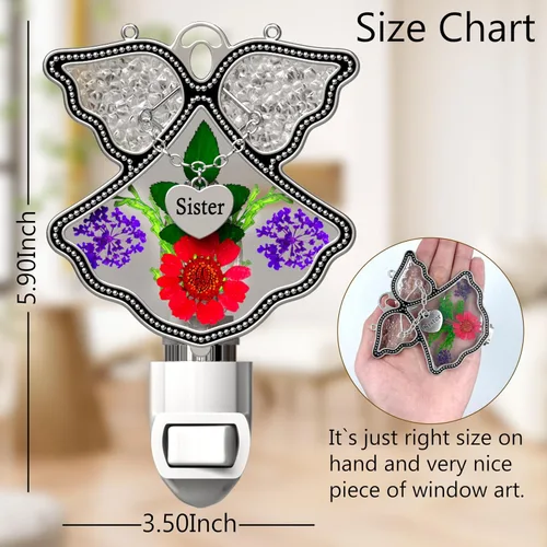Miniatura 9 de KY&BOSAM Angel Sister - Luz de noche de flor en vidrio con ribete de metal, luz nocturna de corazón para hermana, cuarto de bebé, dormitorio, baño