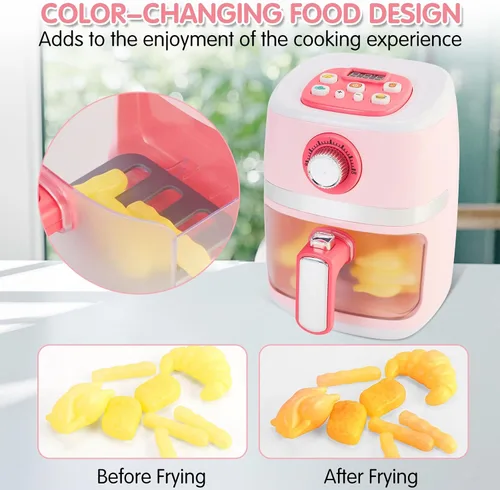 Miniatura 5 de Juego de electrodomésticos de cocina con freidora de aire de juguete para niños, accesorios de cocina con sonido e iluminación, comida de juego que