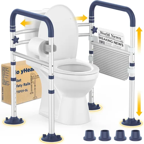 Rieles de seguridad para inodoro HolyHeal para personas mayores, rieles de inodoro ajustables en altura y ancho, asas de inodoro de 159 kg para