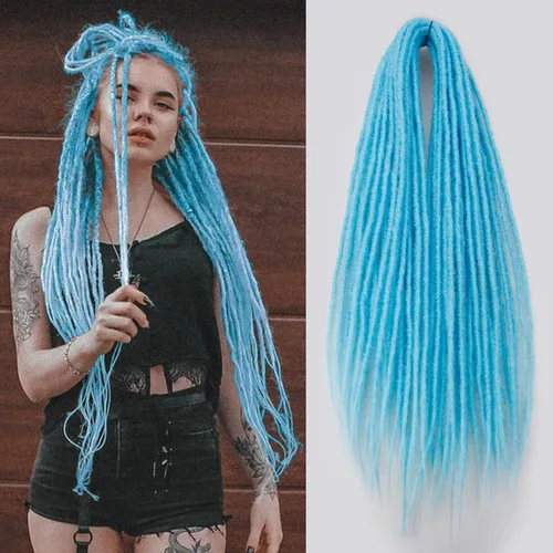 Miniatura 16 de 20 hebras de 24 pulgadas, extensiones de rastas color burdeos, rastas de cabello de ganchillo para mujer, hechas a mano, suaves, trenzas de cabello