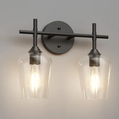 Miniatura 12 de Ralbay Lámparas de baño doradas 2 luces con vidrio transparente, iluminación moderna de montaje en pared, iluminación industrial de granja, luces