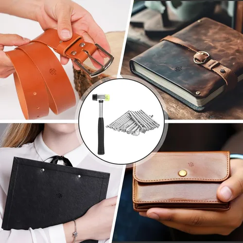 Miniatura 7 de 21 herramientas de estampado de cuero, kit de estampado de cuero con martillo de goma, 20 sellos de formas especiales diferentes para tallar sellos
