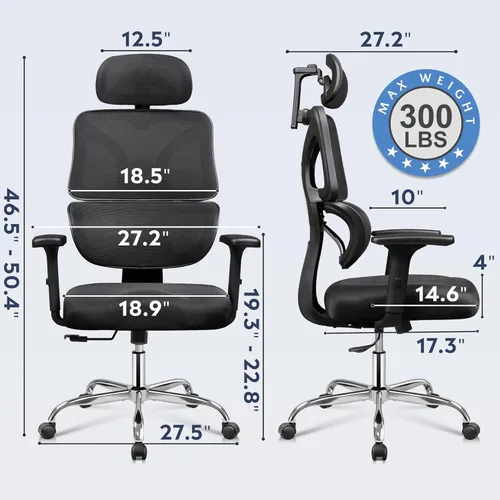 Miniatura 2 de DEVAISE Silla de oficina grande y alta, silla de escritorio ergonómica reclinable para largas horas, cómoda malla transpirable, reposabrazos Nuevo