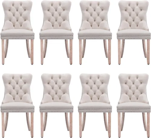 Miniatura 16 de Juego de 2 sillas de comedor tapizadas de terciopelo, sillas laterales de cocina de estilo moderno con ribete de cabeza de clavo y patas de madera