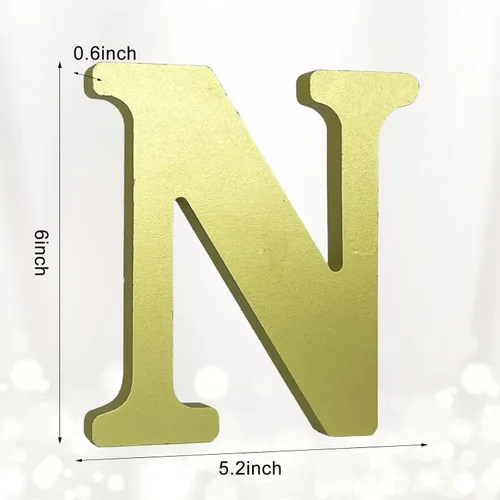 Miniatura 2 de AOCEAN Letras de madera dorada de 6 pulgadas, letras de madera sin terminar para decoración de pared, letras decorativas de pie en rodajas, tablero