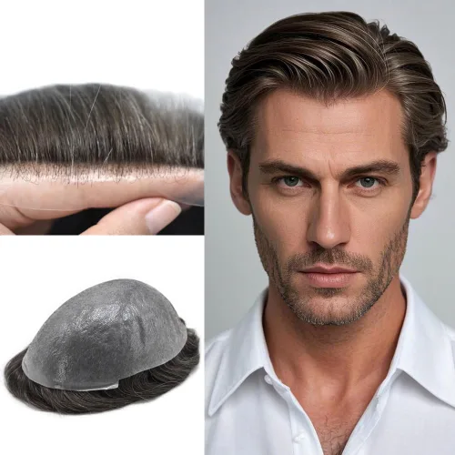 Miniatura 81 de Hombres Toupee Hair Thin Skin Men Human Hair Piece Men Toupee Cabello humano V-loop de aspecto natural Toupee Hombres Hairpiece Men Hair System
