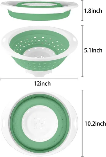Miniatura 4 de QiMH Colador plegable y escurridor, 5 cuartos (1.25 gal) de capacidad, libre de BPA y apto para lavavajillas, escurridor plegable de silicona