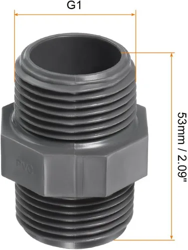 Miniatura 2 de PATIKIL G1 POM - Tetina de rosca macho a macho, paquete de 2 conexiones hexagonales de fontanería, color gris