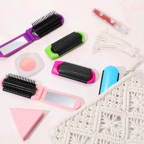 Miniatura 7 de Chunful 30 cepillos plegables para el cabello con espejo, cepillo de viaje para mujeres y hombres, tamaño mini de bolsillo portátil, cepillo pequeño