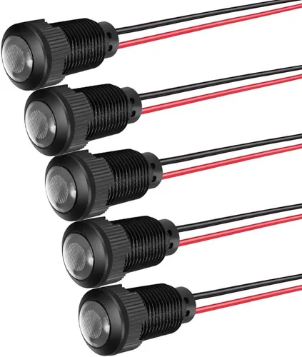 Miniatura 8 de Gebildet 5 unids 0.472 in AC/DC 12-24V LED indicador de metal luz impermeable señal lámpara piloto Dash direccional coche camión barco con alambre