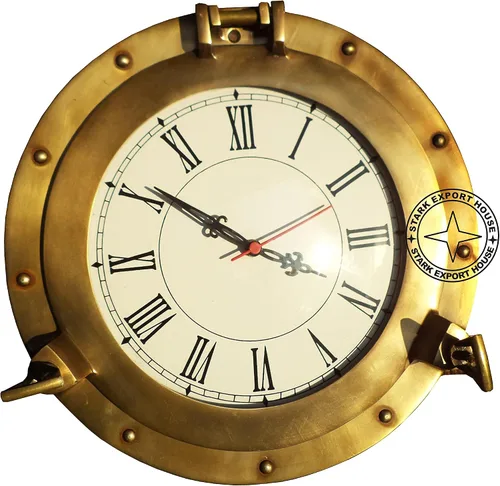Navegación náutica antigua Navegación marina de latón ojo de buey reloj de pared de latón macizo 15 pulgadas mejor para regalo (K RY)