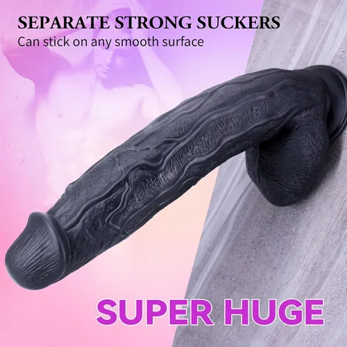 Miniatura 4 de Consolador negro súper enorme de 17.3 pulgadas, consolador de polla larga, monstruo gigante, juguete sexual anal grueso y grande con consoladores
