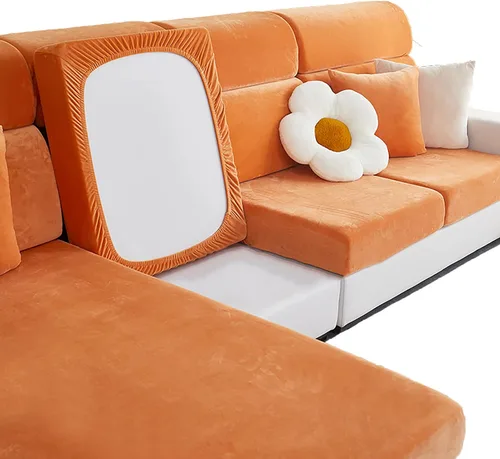 Miniatura 11 de Fundas de cojín de terciopelo para sofá, funda de cojín de alta elasticidad universal para sofá de 4/3/2/1 plazas, protector de muebles Beige