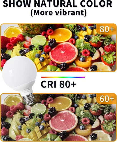 Miniatura 5 de Paquete de 8 bombillas LED de color blanco cálido para baño, equivalente a 120 V 60 vatios, base media E26, bombillas redondas de tocador, bombillas
