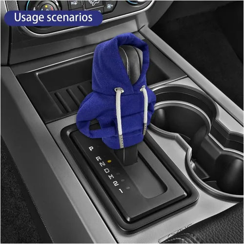 Miniatura 6 de JOYCOURT Funda para palanca de cambios de automóvil, sudadera con capucha de moda, funda para perilla de palanca de cambios cálida para invierno Azul