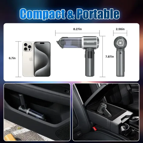 Miniatura 6 de WUDOO-5-en-1 Aspiradora de Coche Inalámbrica Portátil Removedor de Polvo 20,000 Pa Potente Aspiradora de Mano Inalámbrica con Función de Linterna
