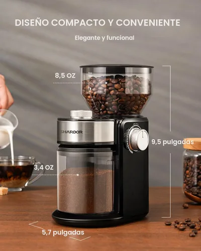 Miniatura 6 de SHARDOR Molinillo de café eléctrico 2.0, molinillo de rebabas ajustable con 16 ajustes precisos de molienda para 2-14 tazas, color negro Negro