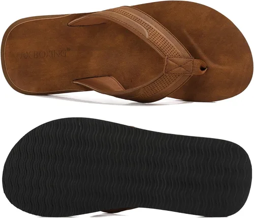 Miniatura 4 de AX BOXING Chanclas de cuero para hombre, sandalias cómodas y casuales