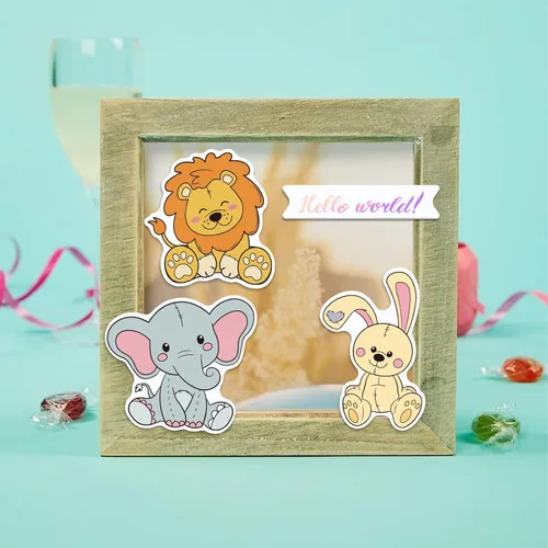 Miniatura 2 de GLOBLELAND Juego de troqueles de corte de muñeca de animales y sellos transparentes, diseño de conejo, perro, elefante, oso y sello de silicona
